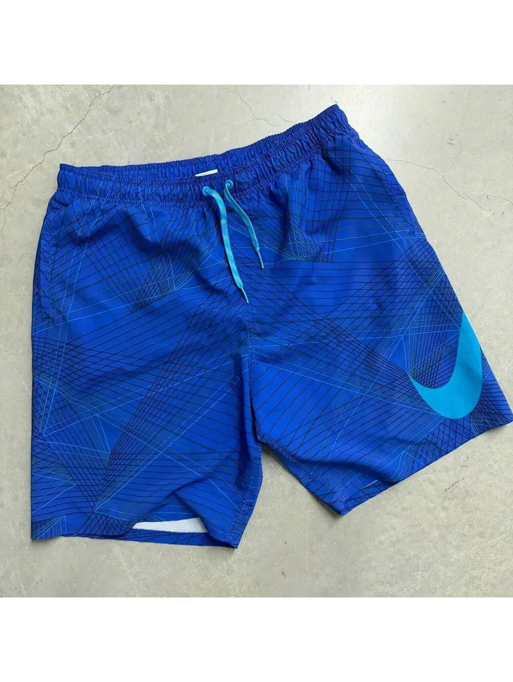 2000s Men's Nike Blue Logo Outdoors Swimshorts Sized Large